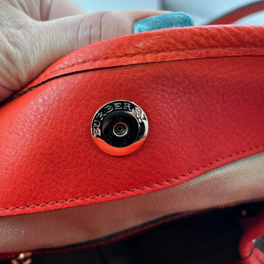 Auth Burberry House Check Canterbury canvas leather orange bag tote purse - Picture 14 of 16